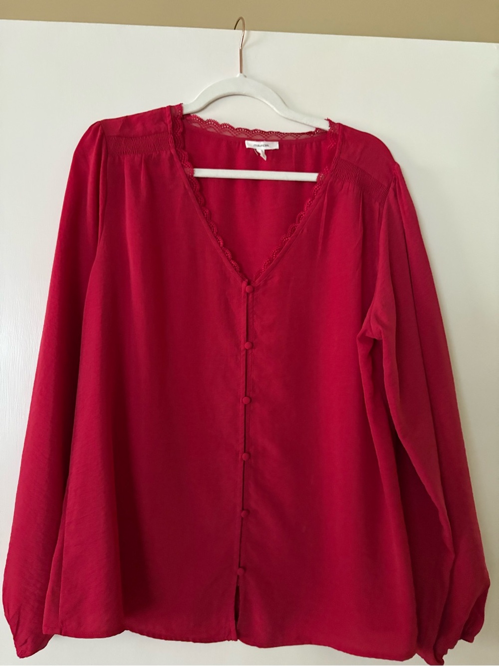 Maurices Crimson V-Neck Button-Front Long Sleeve Blouse